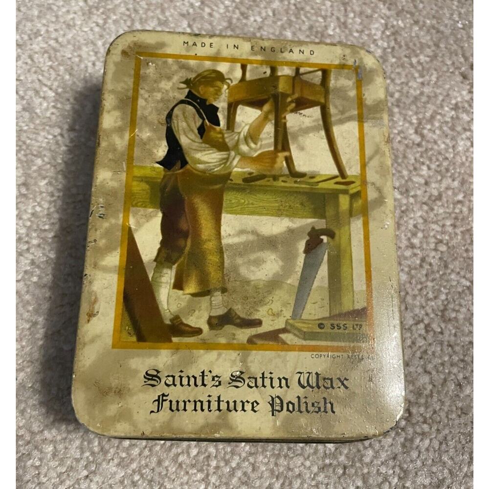 Vintage Saint's Satin Wax Furniture Polish Vintage 5 ounce Tin 1950's